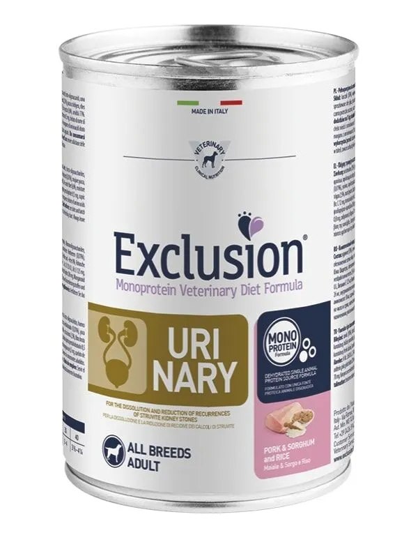 Exclusion Monoprotein Veterinary Diet Dog Urinary Maiale e Riso 400g – Alimento Umido Dietetico Completo per Cani Adulti con Disturbi delle Vie Urinarie