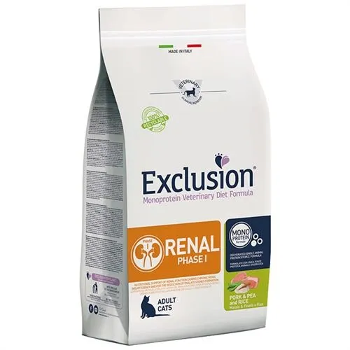 Exclusion Monoprotein Veterinary Diet Cat Renal Fase II Maiale e Riso 1,5kg – Crocchette Dietetiche Complete per Gatti Adulti con Insufficienza Renale Cronica