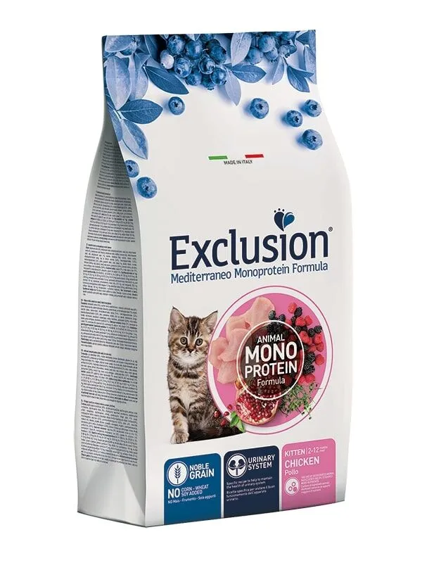 Exclusion Mediterraneo Monoprotein Cat Kitten Pollo 12kg – Crocchette Complete per Gattini al Pollo